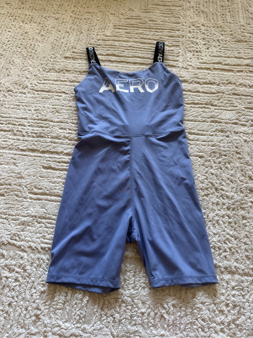 Aeropostale Lavender Blue Active Tank Romper with Black Logo Straps